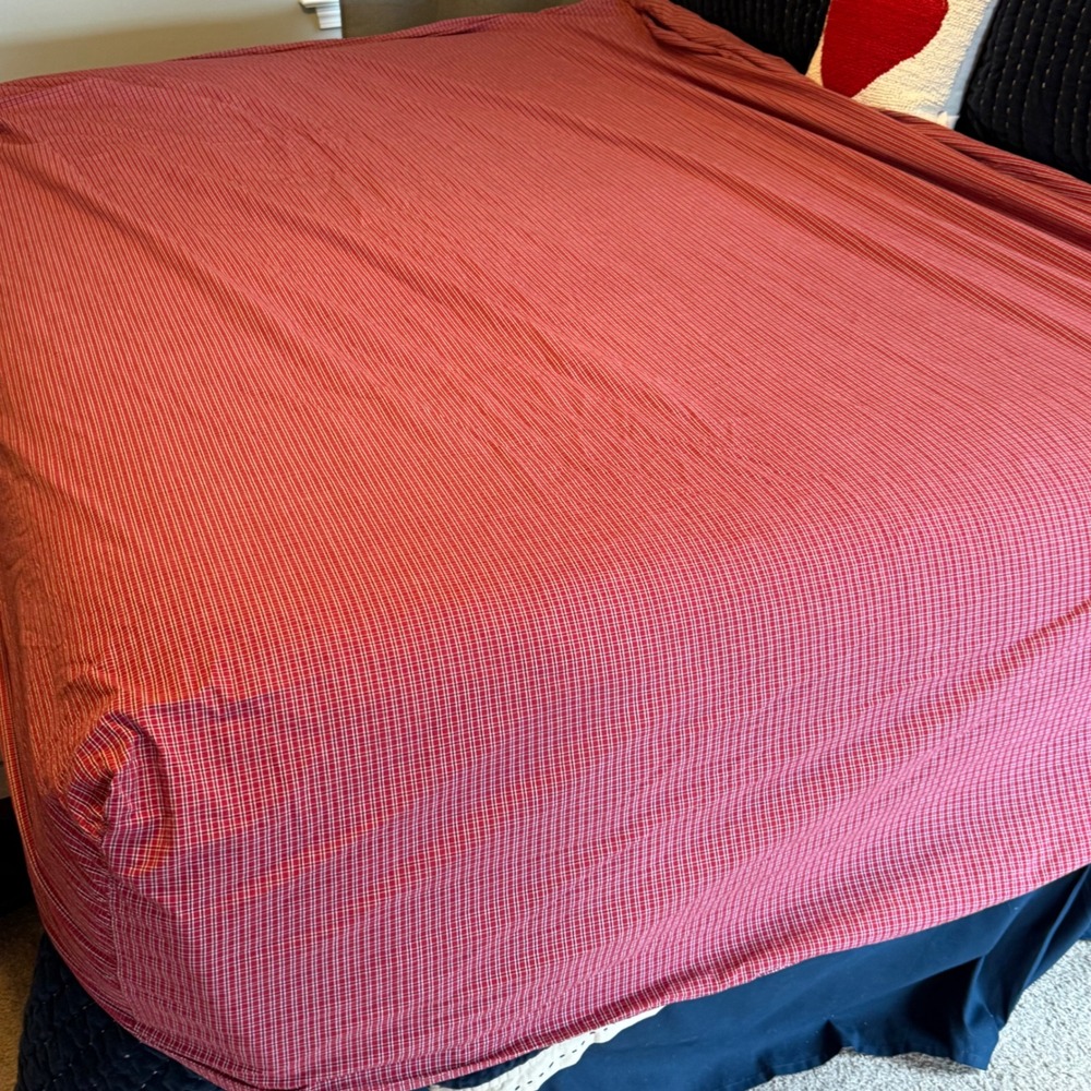 Nautica Queen Size Tattersal Red White Plaid 100% Cotton Bed Skirt 15" Drop - Picture 8 of 9